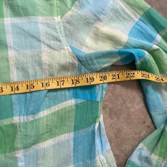 J.Mclaughlin Shirt Womens Size 10 Relaxed Cameron Button Up‎ Blue Green Collared - Picture 3 of 9
